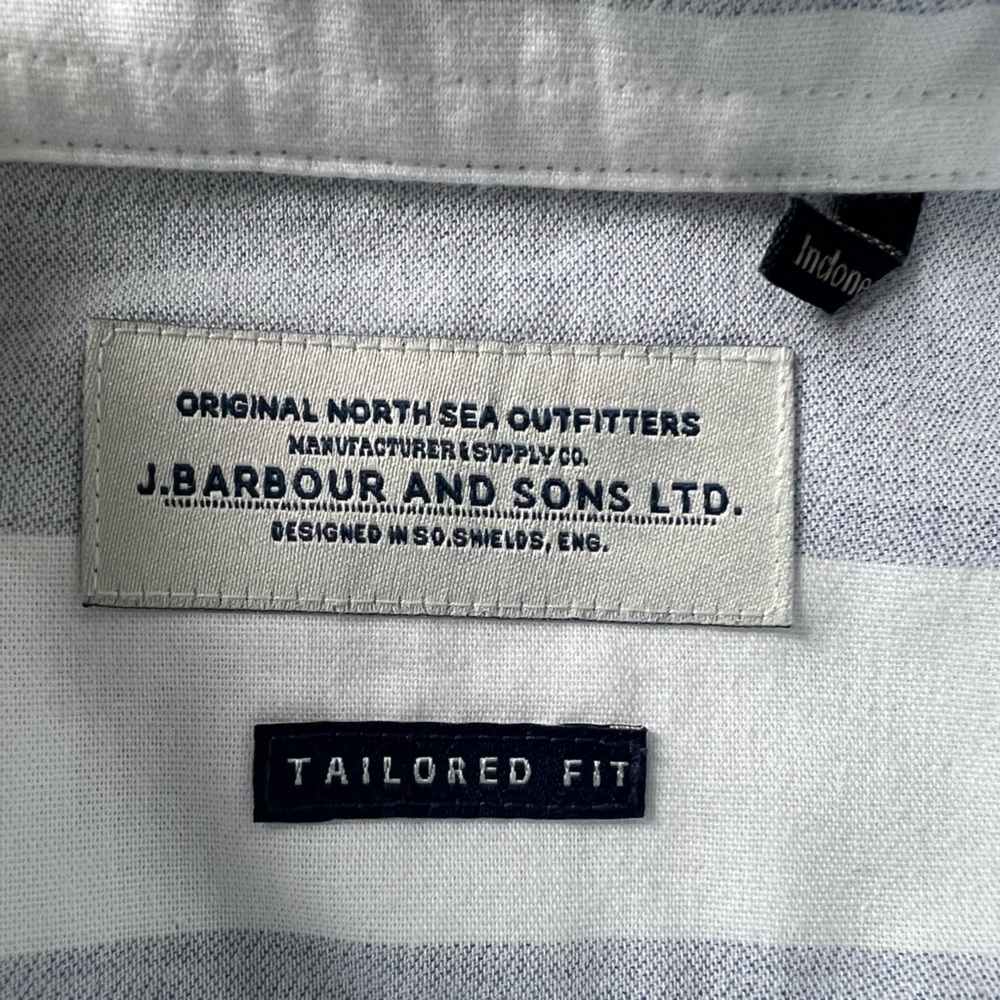 BARBOUR and Sons Tailored Fit cotton blue white striped button-up shirt XL - Picture 2 of 14